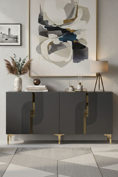 Κονσόλα Μπουφές 180x75x32 εκ Ανθρακί / Χρυσό 555CHM1672
