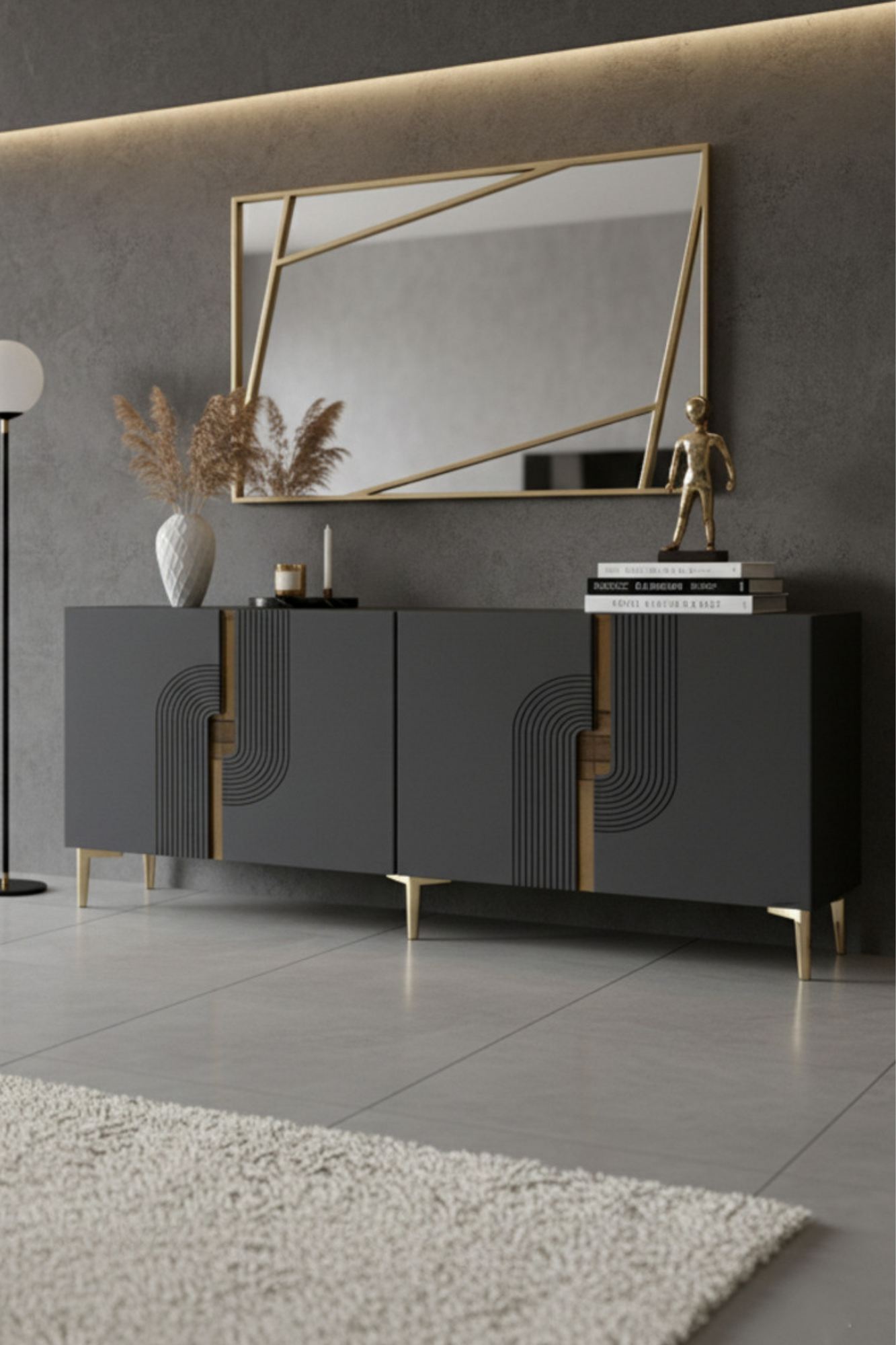 Κονσόλα Μπουφές 180x75x32 εκ Ανθρακί / Χρυσό 555CHM1672