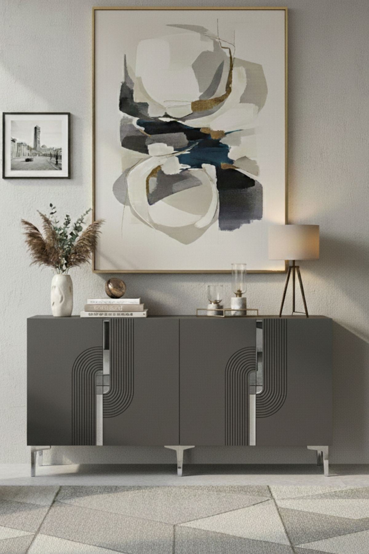 Κονσόλα Μπουφές 180x75x32 εκ Ανθρακί / Ασημί 555CHM1673