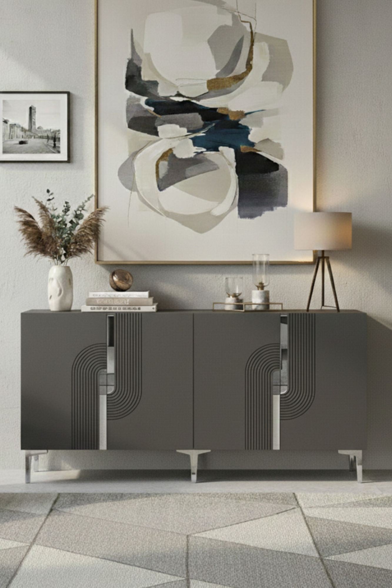 Κονσόλα Μπουφές 180x75x32 εκ Ανθρακί / Ασημί 555CHM1673