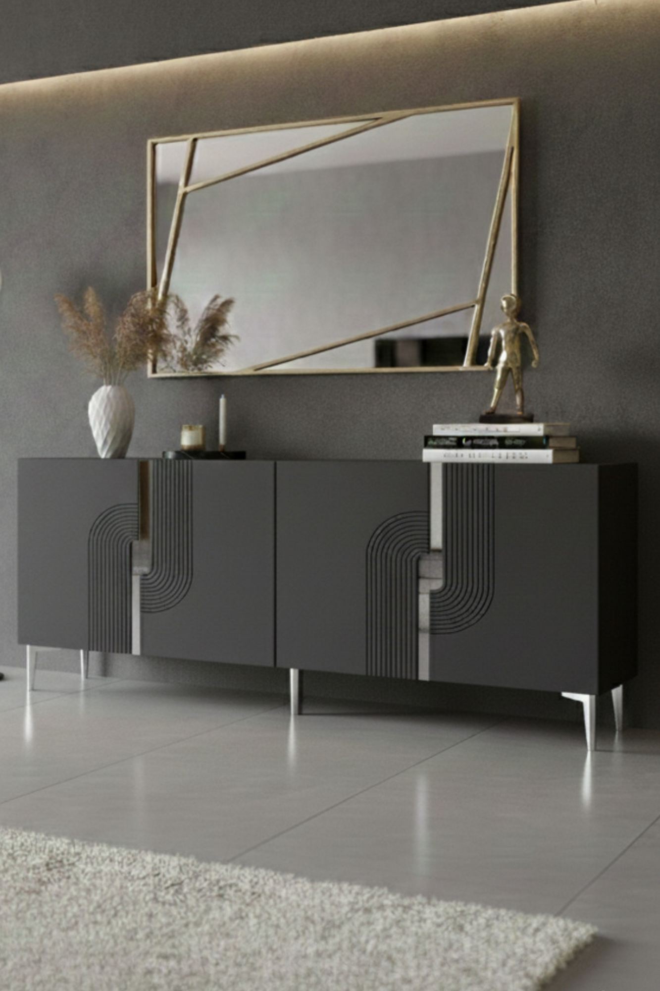 Κονσόλα Μπουφές 180x75x32 εκ Ανθρακί / Ασημί 555CHM1673