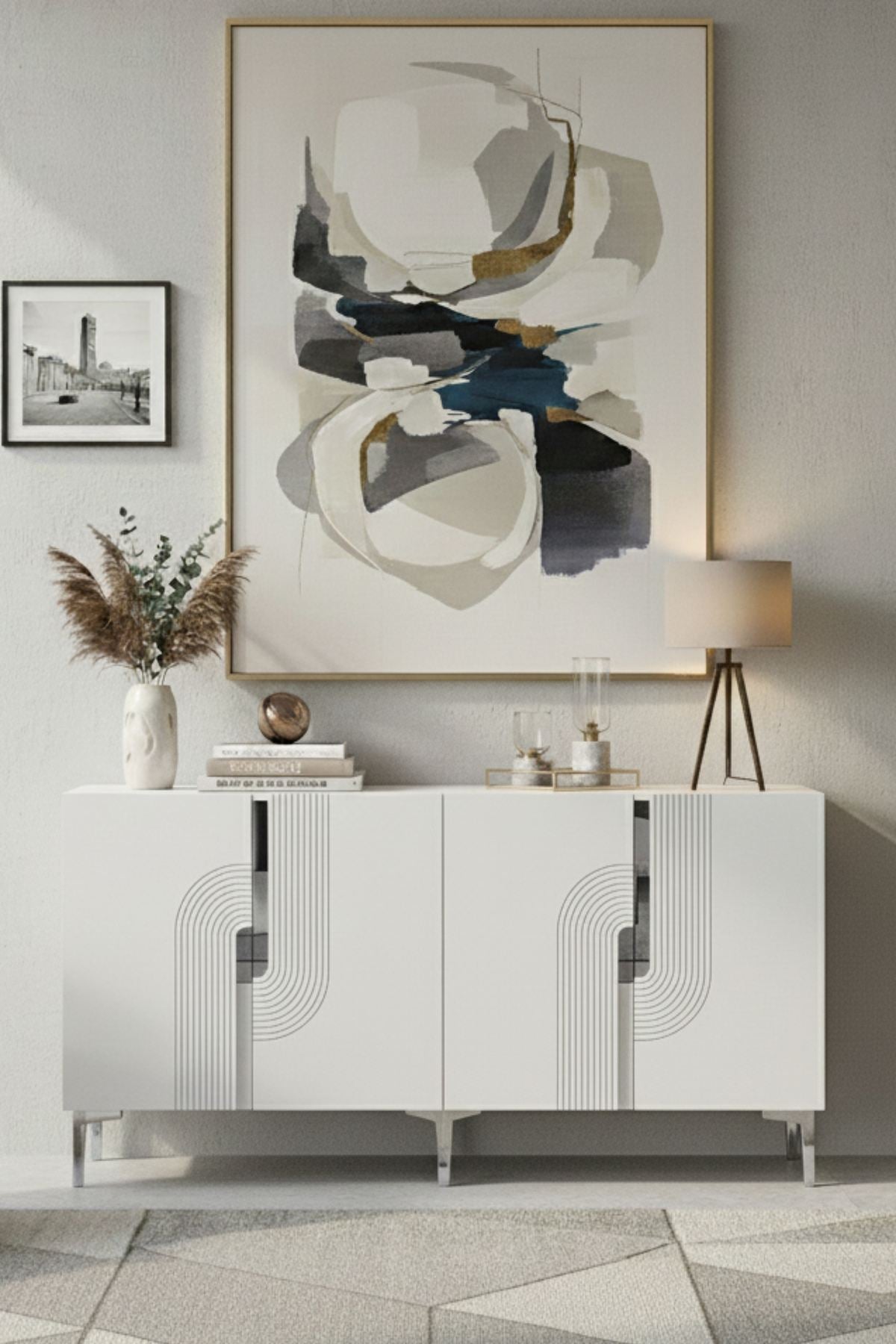 Κονσόλα Μπουφές 180x75x32 εκ Λευκό / Ασημί 555CHM1675