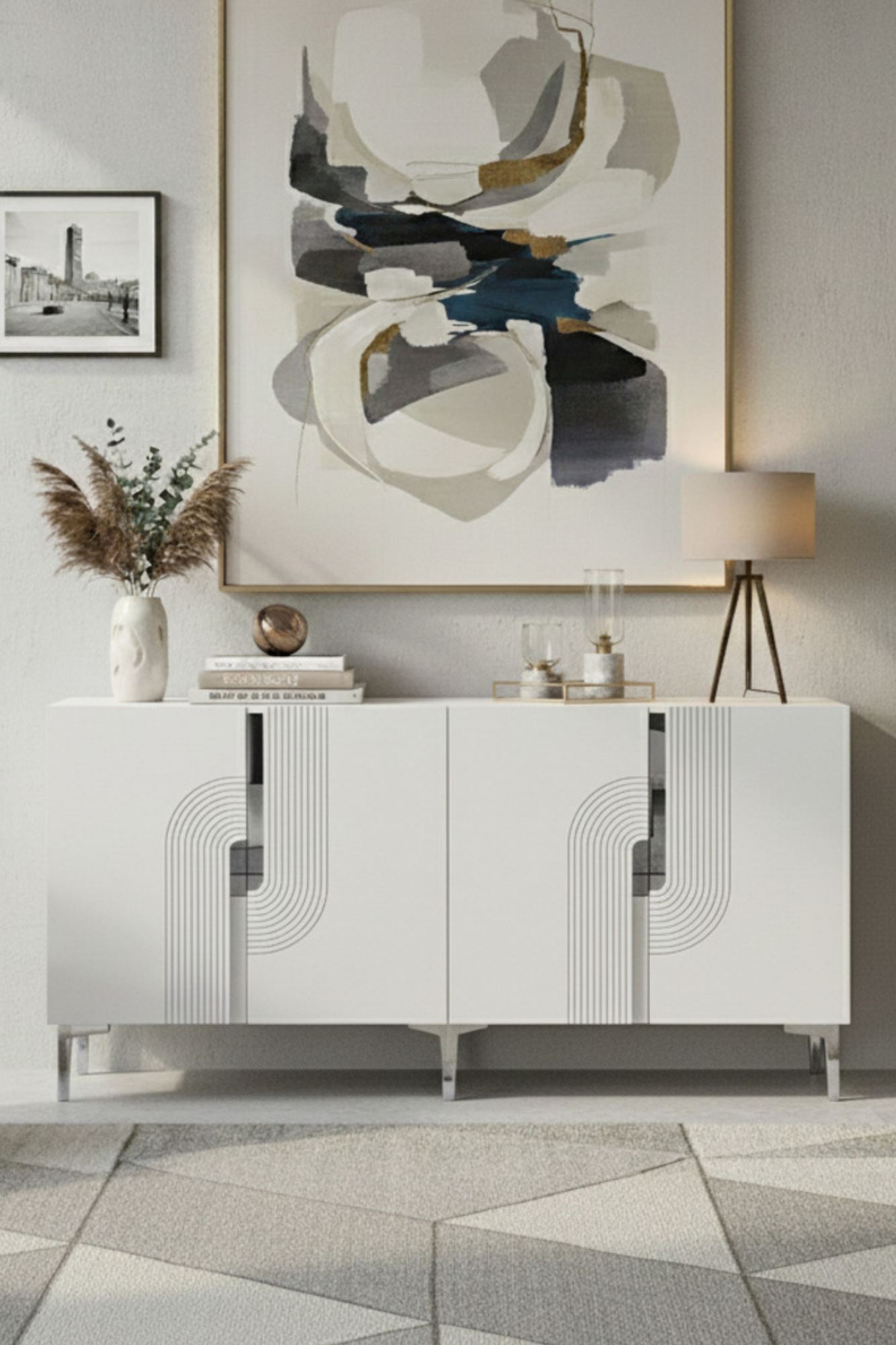 Κονσόλα Μπουφές 180x75x32 εκ Λευκό / Ασημί 555CHM1675