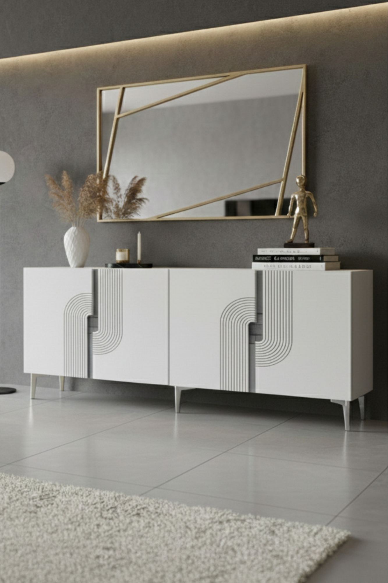 Κονσόλα Μπουφές 180x75x32 εκ Λευκό / Ασημί 555CHM1675