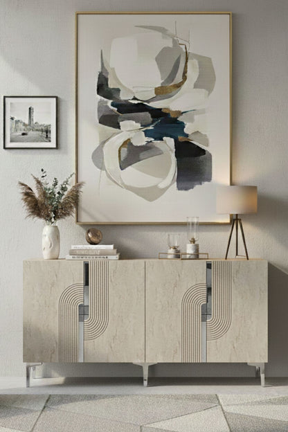 Κονσόλα Μπουφές 180x75x32 εκ Λευκό / Τραβερτίνο / Ασημί 555CHM1677