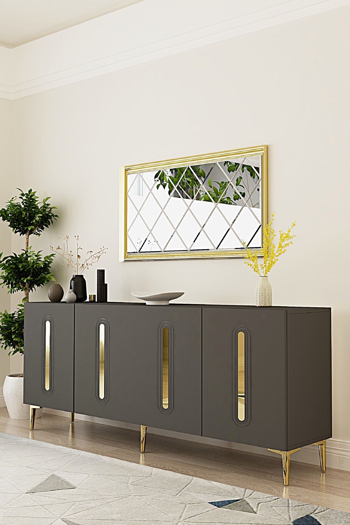Κονσόλα Μπουφές 180x75x32 εκ Ανθρακί / Χρυσό 555CHM1685