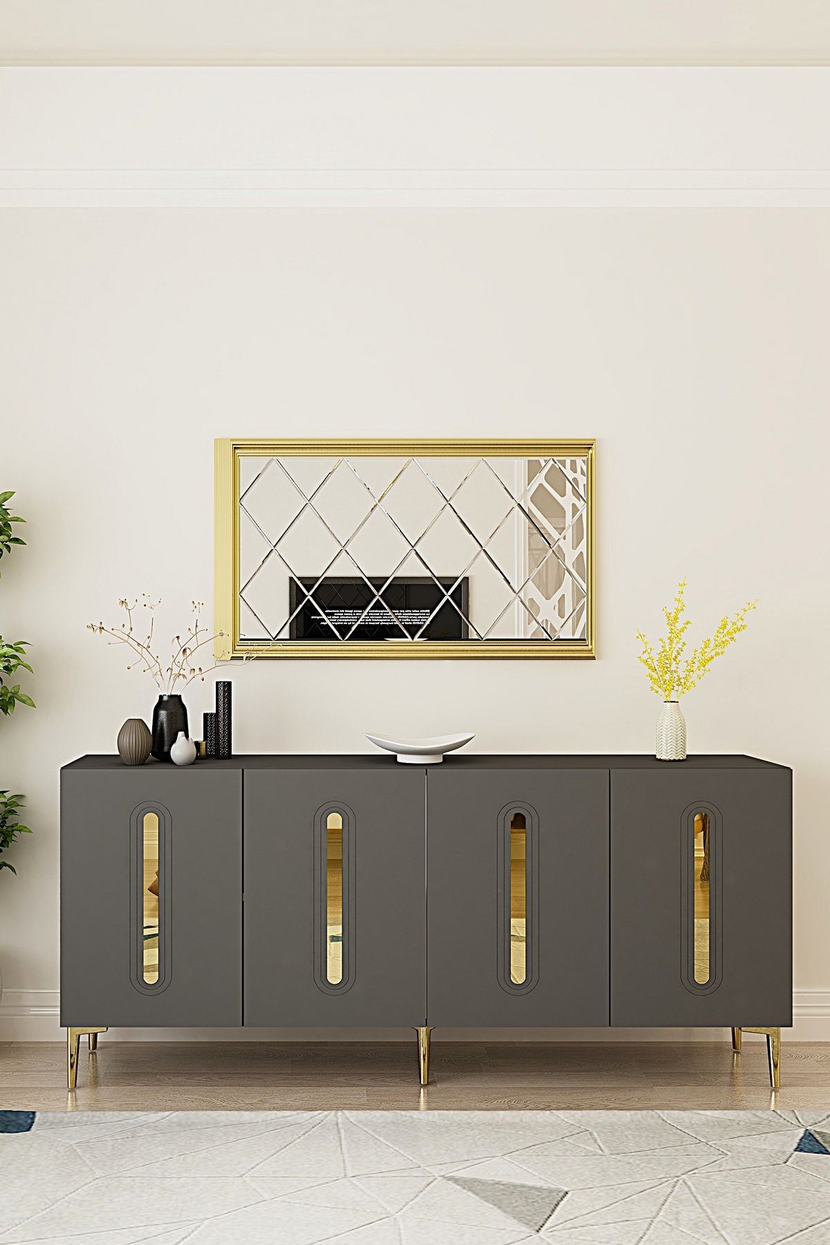 Κονσόλα Μπουφές 180x75x32 εκ Ανθρακί / Χρυσό 555CHM1685