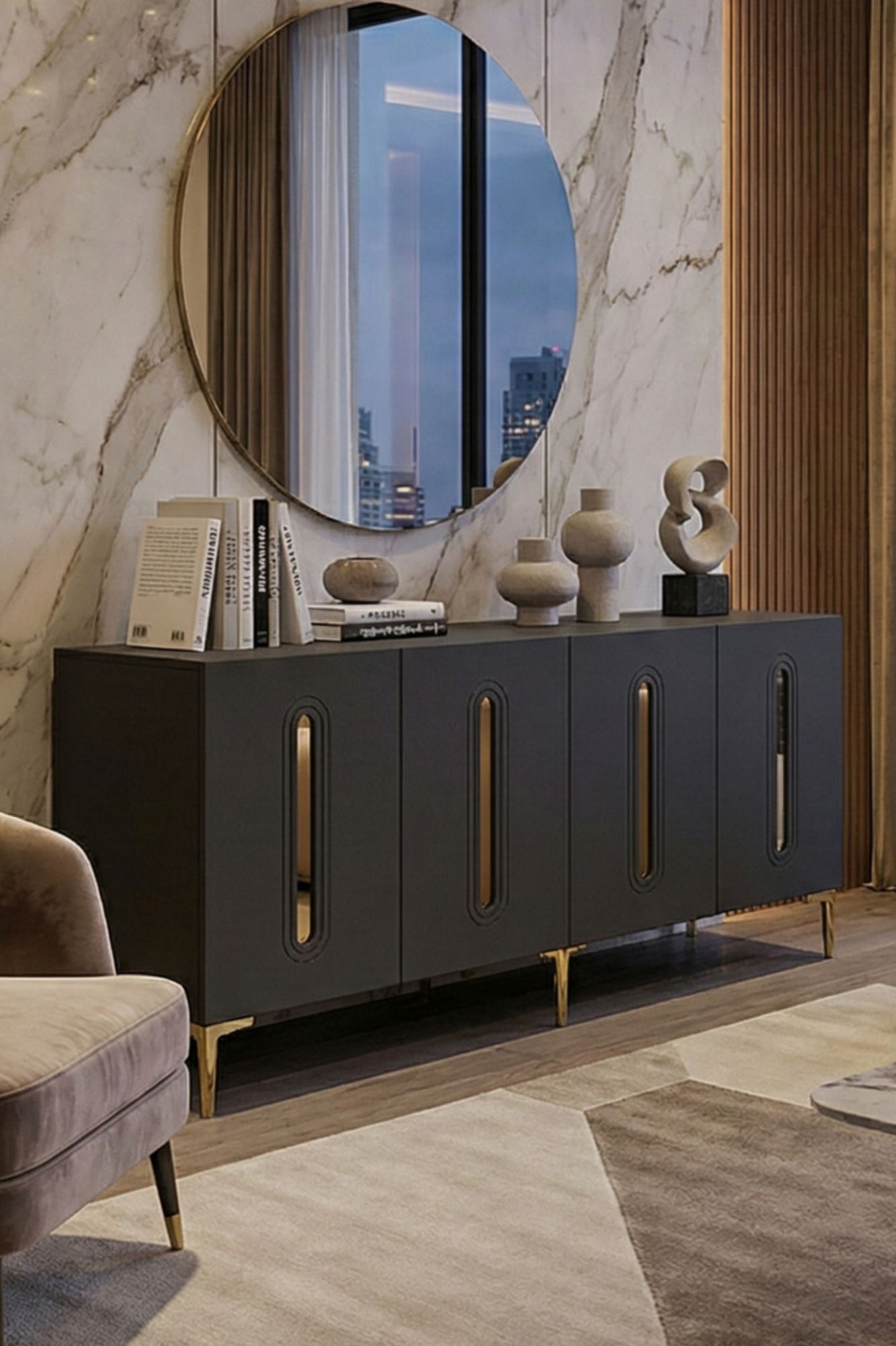 Κονσόλα Μπουφές 180x75x32 εκ Ανθρακί / Χρυσό 555CHM1685
