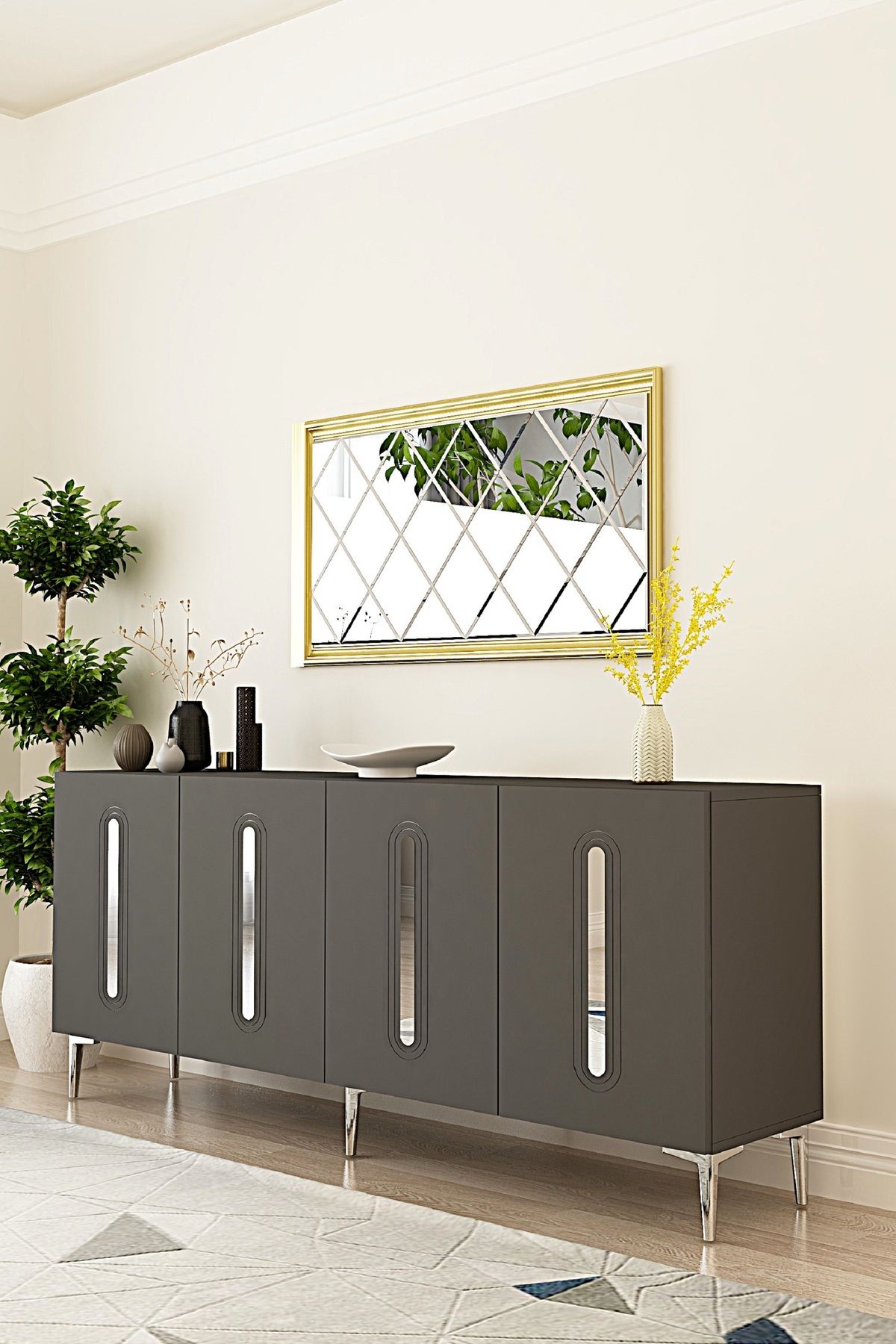 Κονσόλα Μπουφές 180x75x32 εκ Ανθρακί / Ασημί 555CHM1686