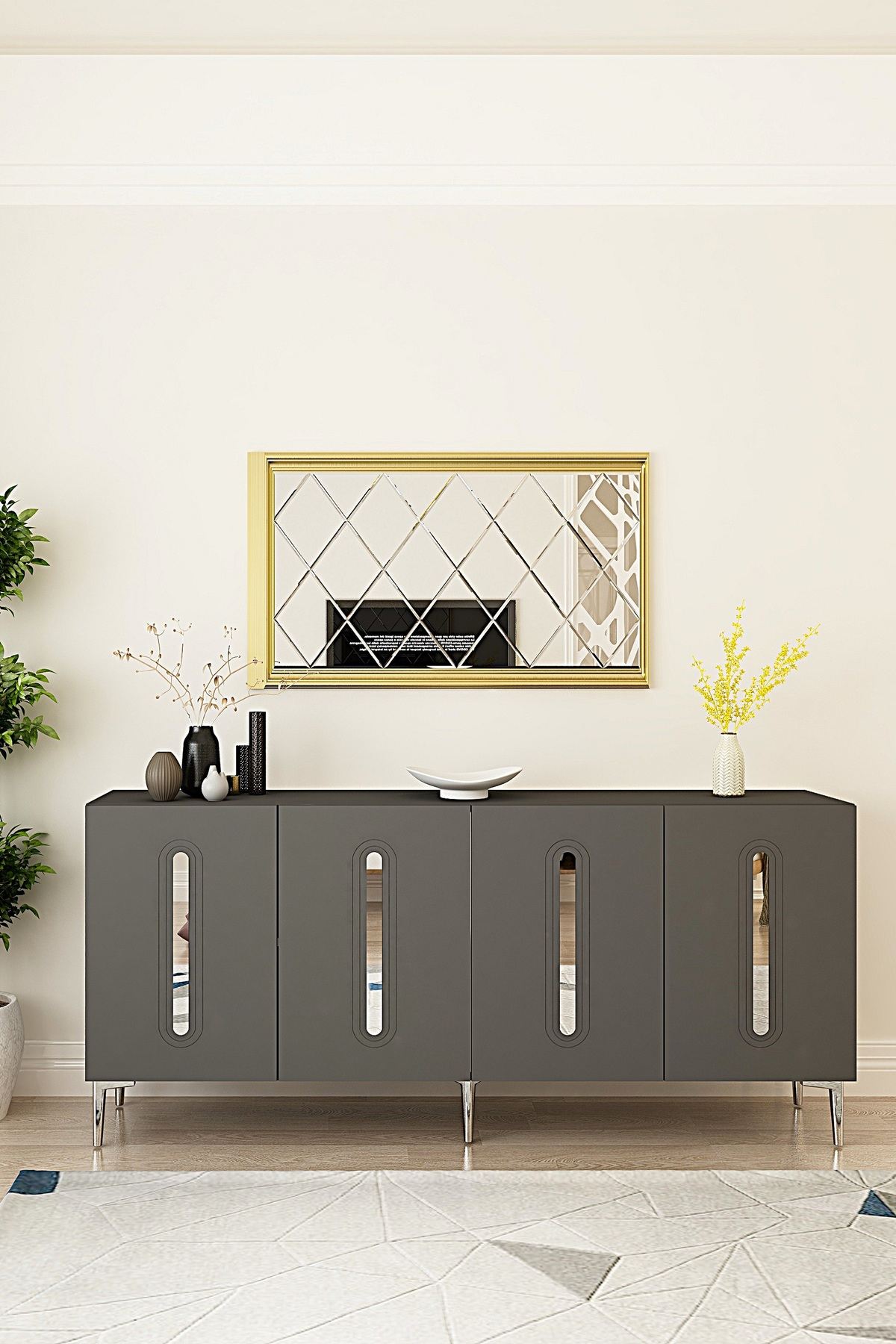 Κονσόλα Μπουφές 180x75x32 εκ Ανθρακί / Ασημί 555CHM1686