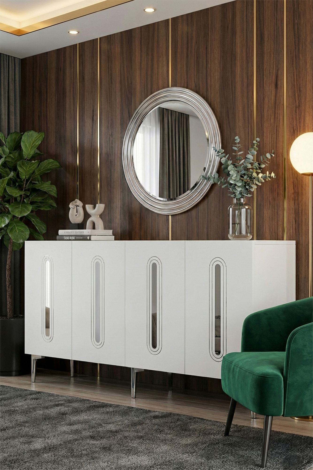Κονσόλα Μπουφές 180x75x32 εκ Λευκό / Ασημί 555CHM1688