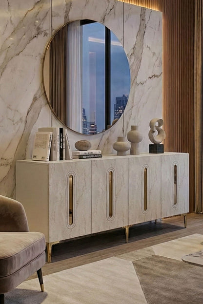 Κονσόλα Μπουφές 180x75x32 εκ Λευκό / Τραβερτίνο / Χρυσό 555CHM1689