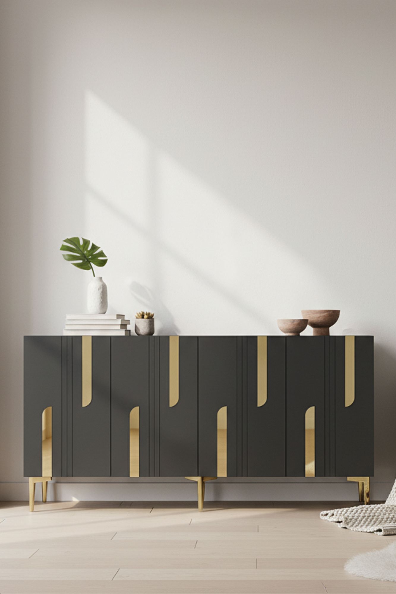 Κονσόλα Μπουφές 150x75x32 εκ Ανθρακί / Χρυσό 555CHM1697