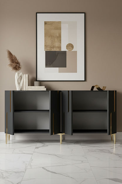 Κονσόλα Μπουφές 150x75x32 εκ Ανθρακί / Χρυσό 555CHM1697