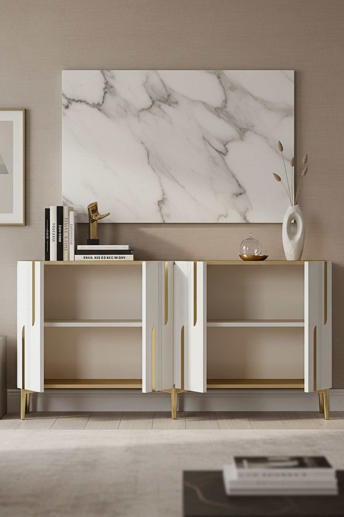 Κονσόλα Μπουφές 150x75x32 εκ Δρυς Sapphire / Λευκό / Χρυσό 555CHM1701