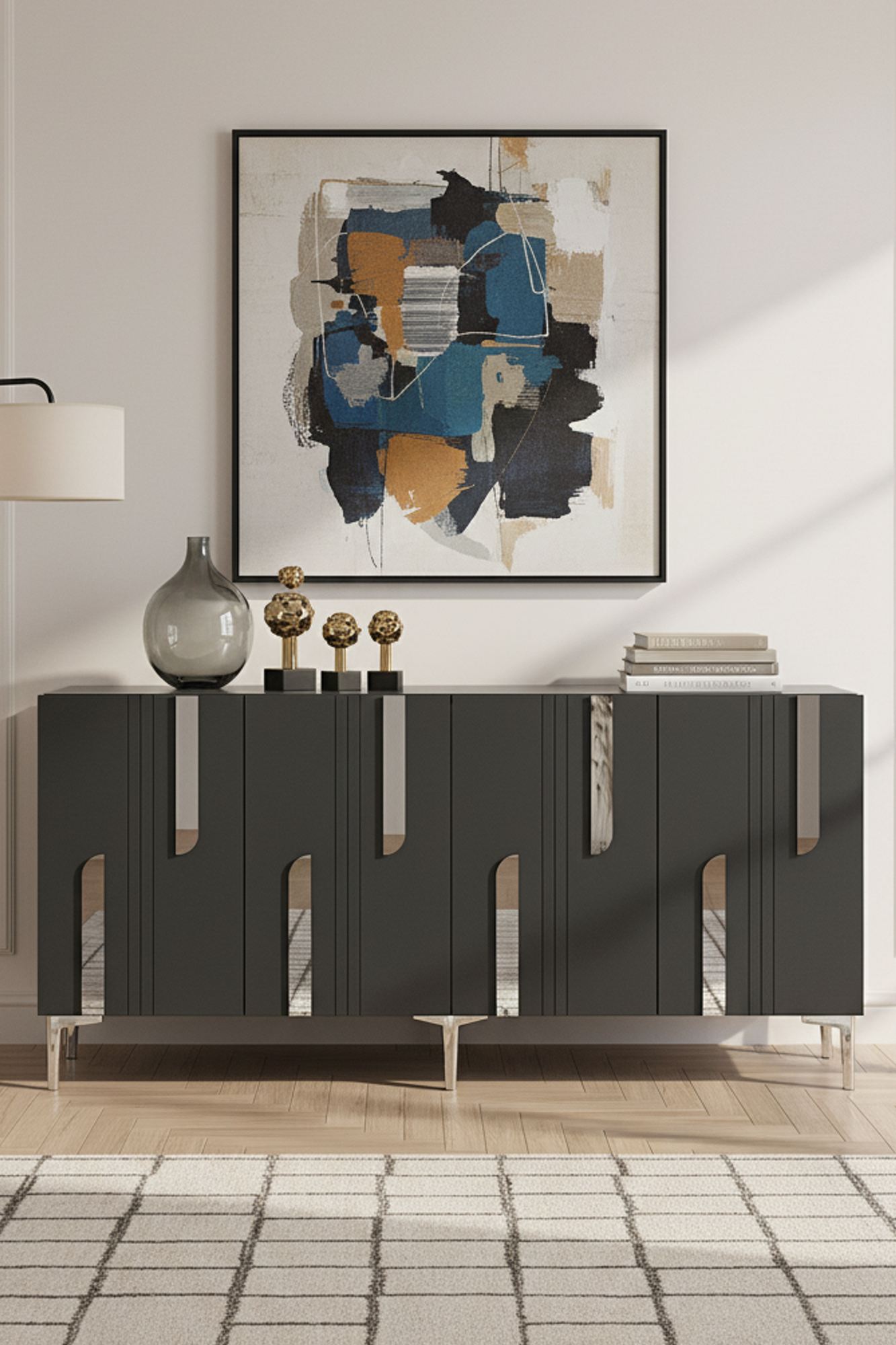 Κονσόλα Μπουφές 150x75x32 εκ Ανθρακί / Ασημί 555CHM1702