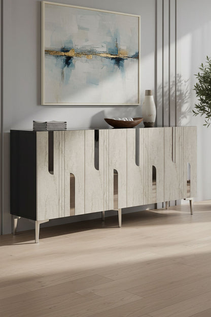 Κονσόλα Μπουφές 150x75x32 εκ Ανθρακί / Τραβερτίνο / Ασημί 555CHM1703