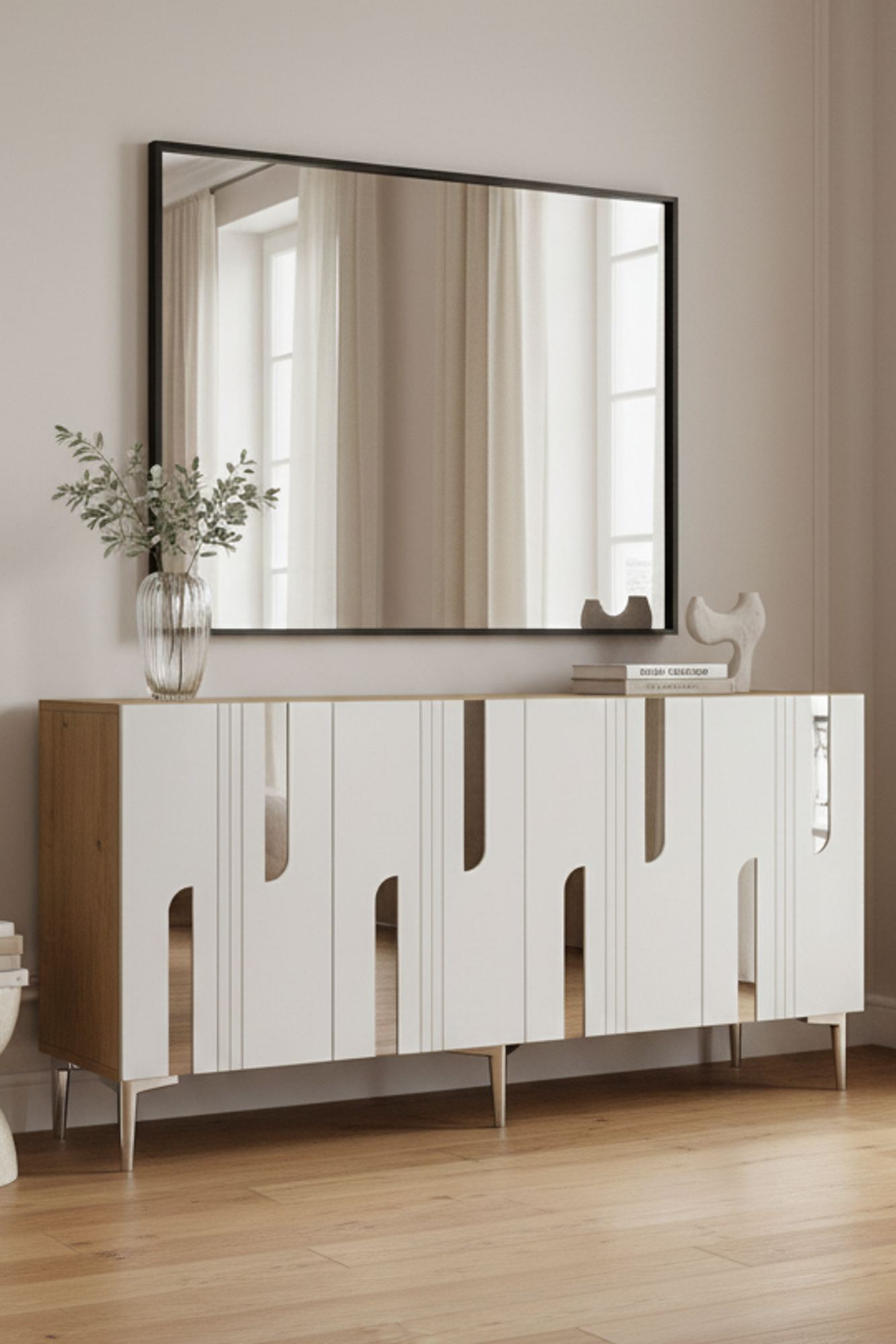 Κονσόλα Μπουφές 150x75x32 εκ Δρυς Sapphire / Λευκό / Ασημί 555CHM1706