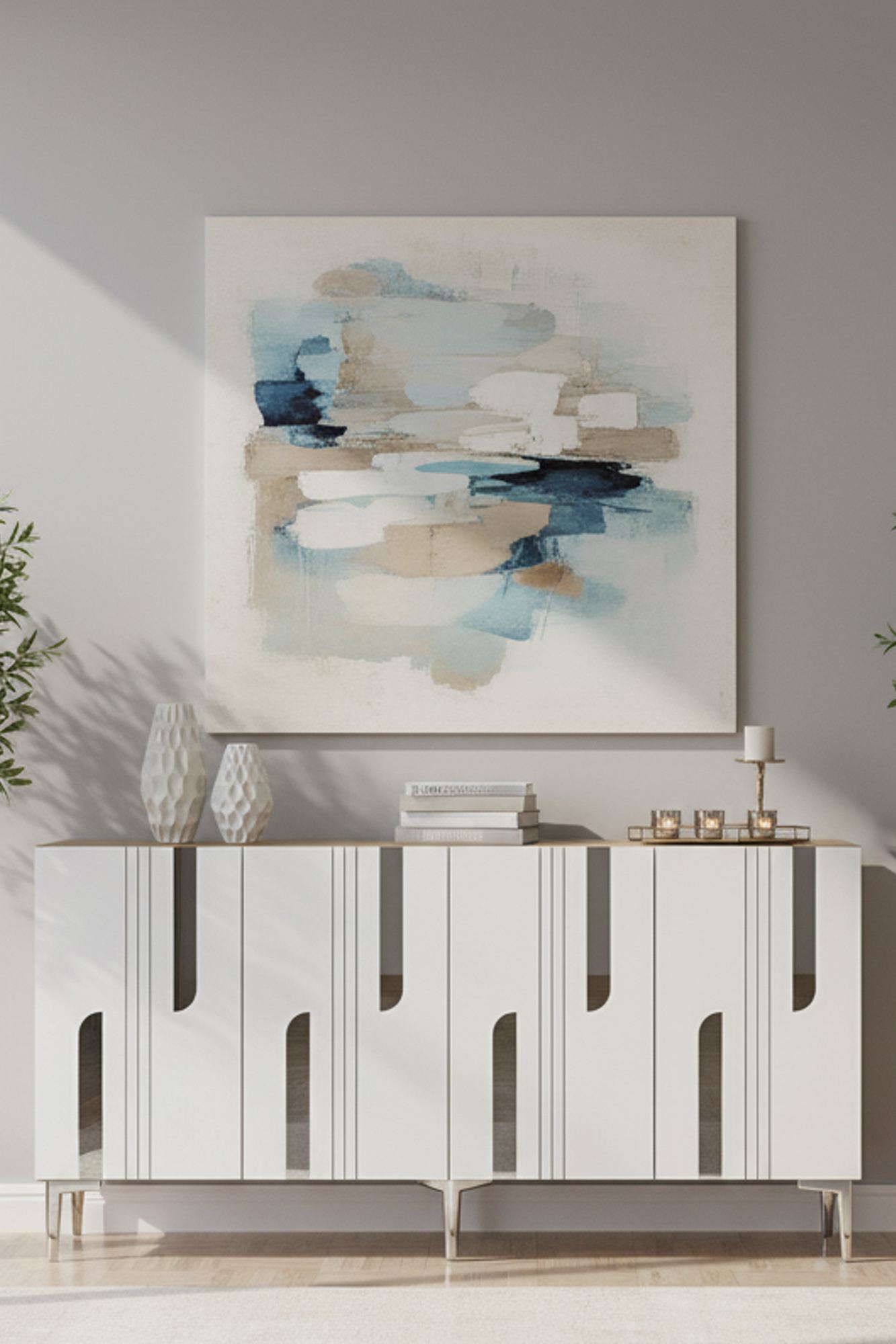 Κονσόλα Μπουφές 150x75x32 εκ Δρυς Sapphire / Λευκό / Ασημί 555CHM1706