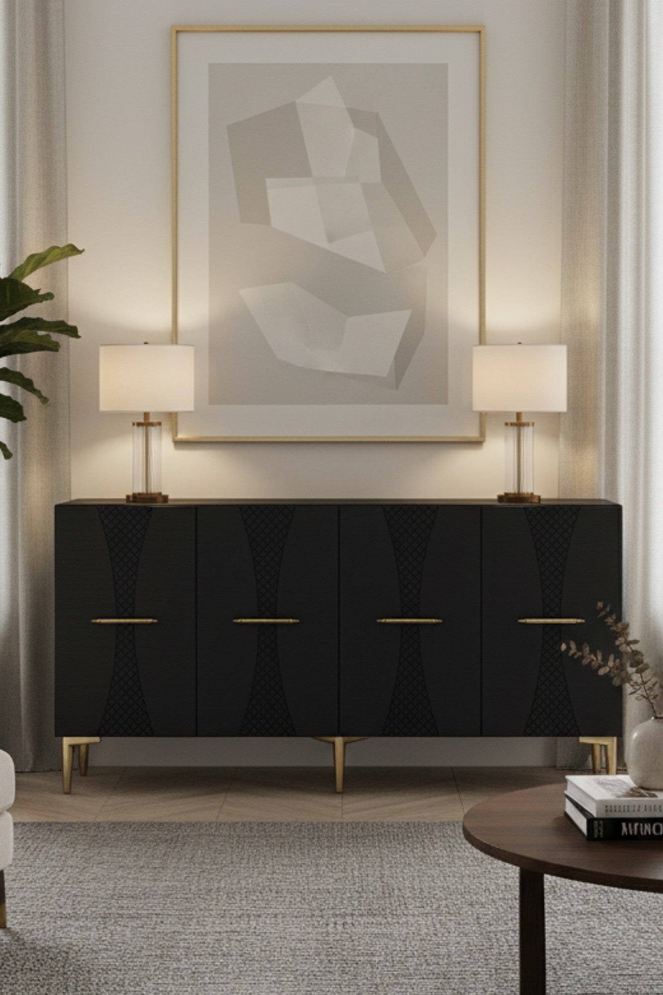 Κονσόλα Μπουφές 150x75x32 εκ Ανθρακί / Χρυσό 555CHM1707