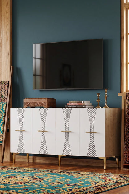 Κονσόλα Μπουφές 150x75x32 εκ Δρυς Sapphire / Λευκό / Χρυσό 555CHM1711