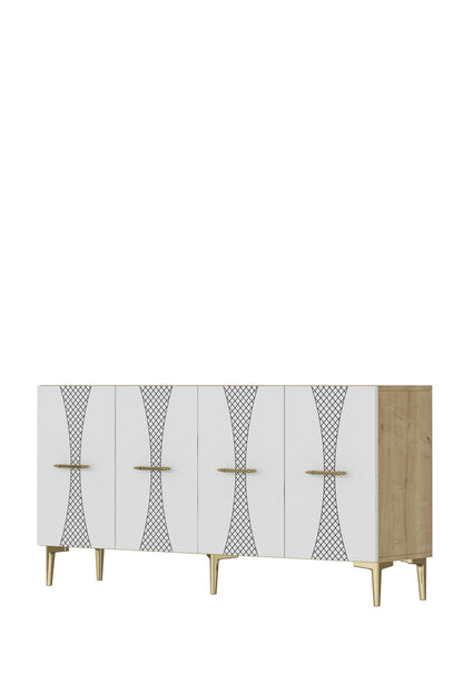 Κονσόλα Μπουφές 150x75x32 εκ Δρυς Sapphire / Λευκό / Χρυσό 555CHM1711