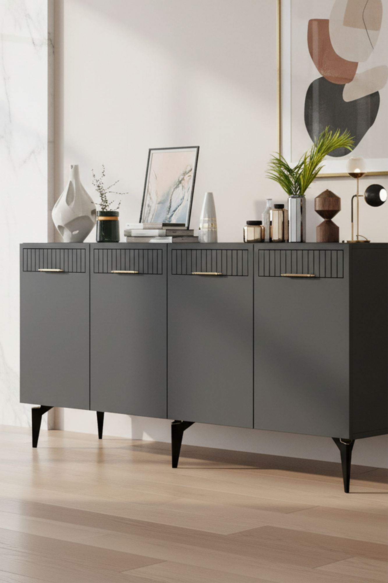 Κονσόλα Μπουφές 150x79x32 εκ Ανθρακί / Χρυσό 555CHM1712
