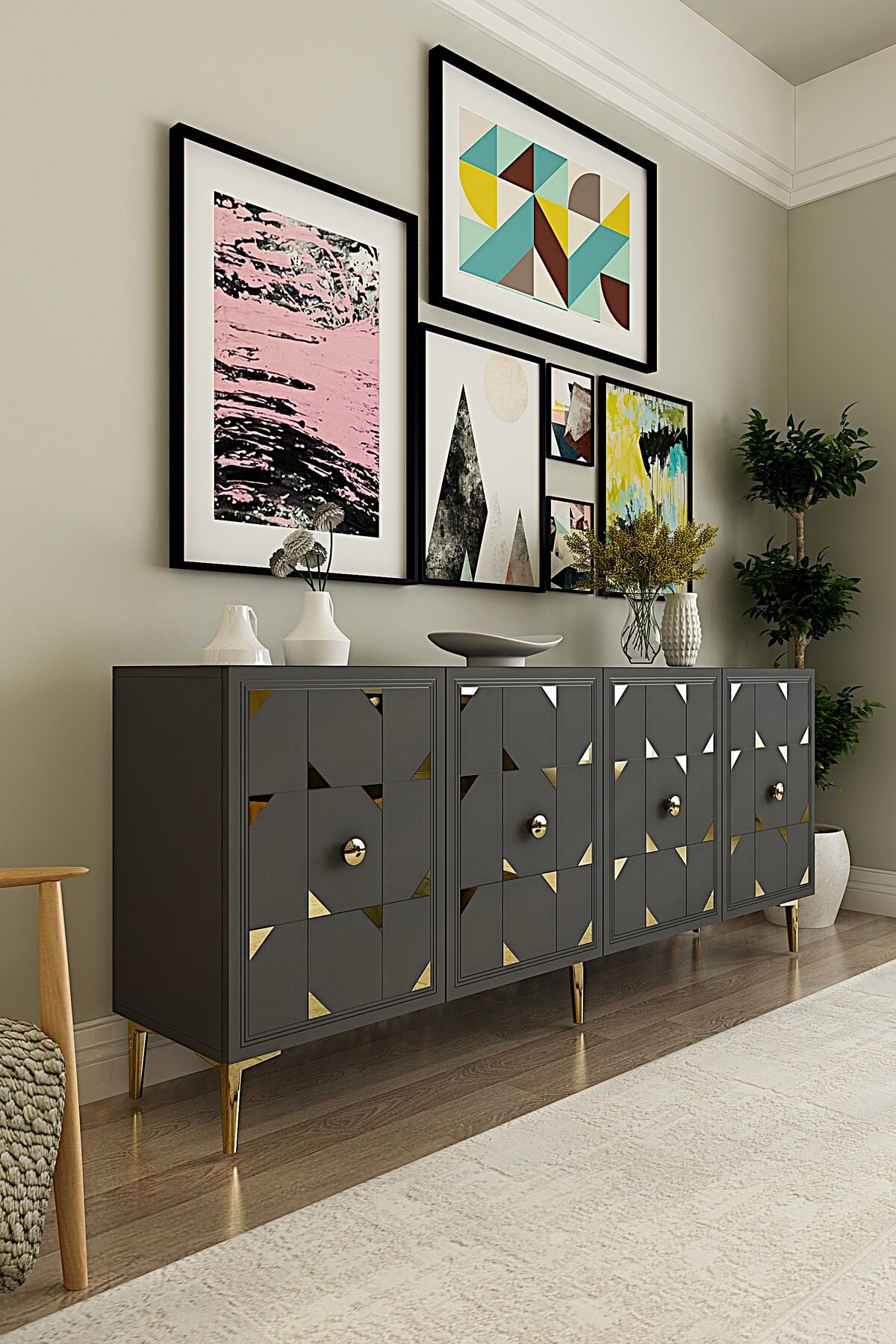 Κονσόλα Μπουφές 180x75x32 εκ Ανθρακί / Χρυσό 555CHM1719