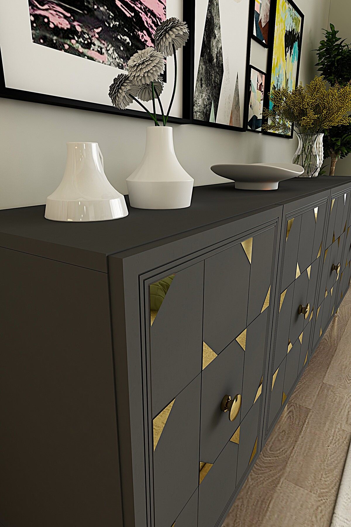 Κονσόλα Μπουφές 180x75x32 εκ Ανθρακί / Χρυσό 555CHM1719