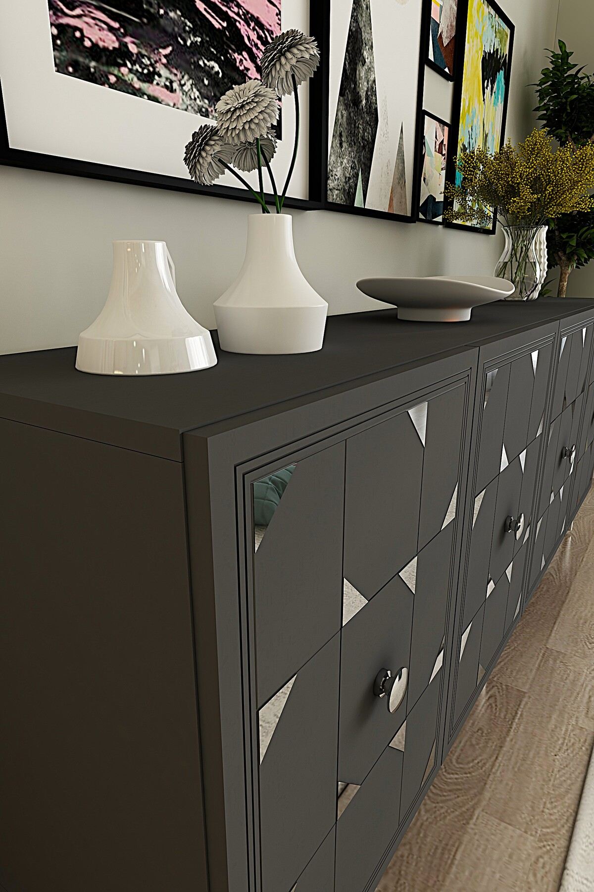 Κονσόλα Μπουφές 180x75x32 εκ Ανθρακί / Ασημί 555CHM1720