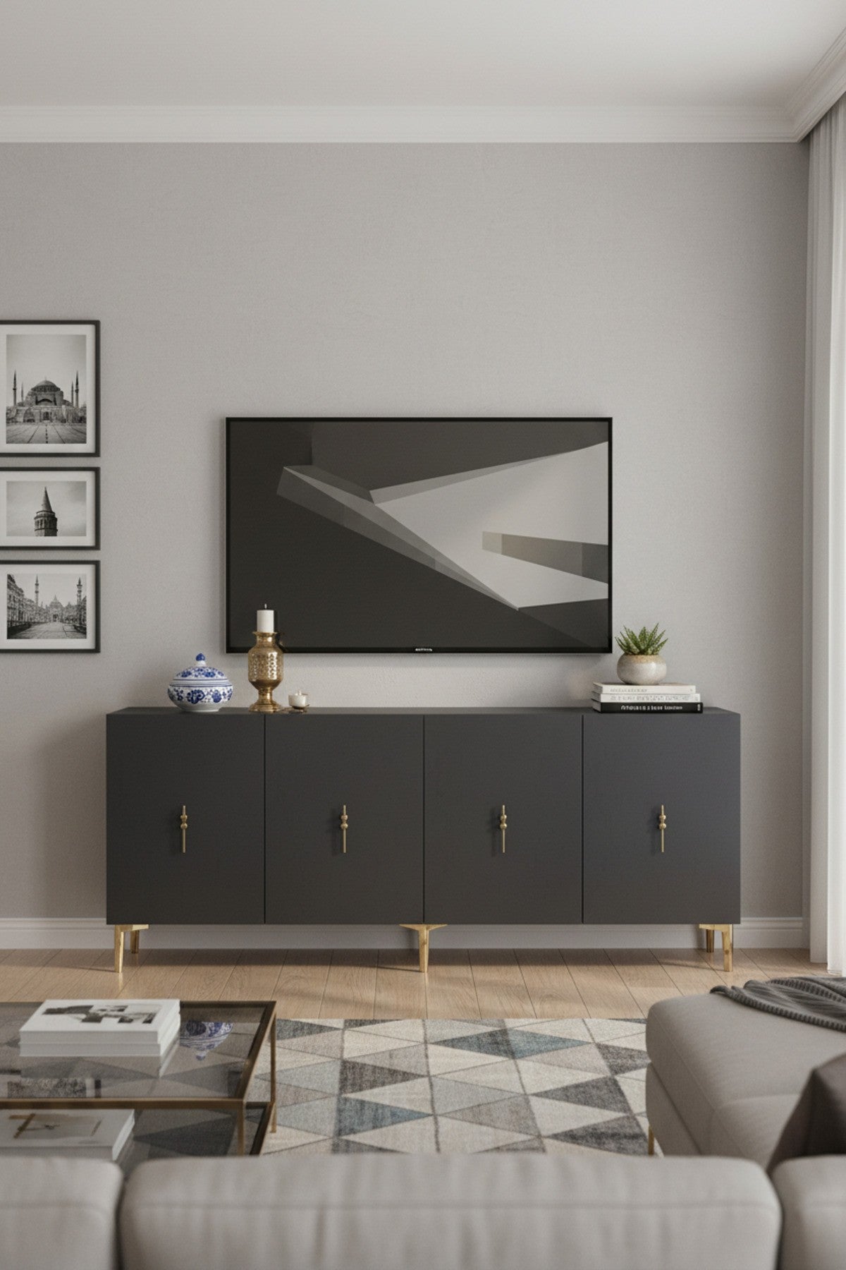 Κονσόλα Μπουφές 180x75x32 εκ Ανθρακί / Χρυσό 555CHM1731