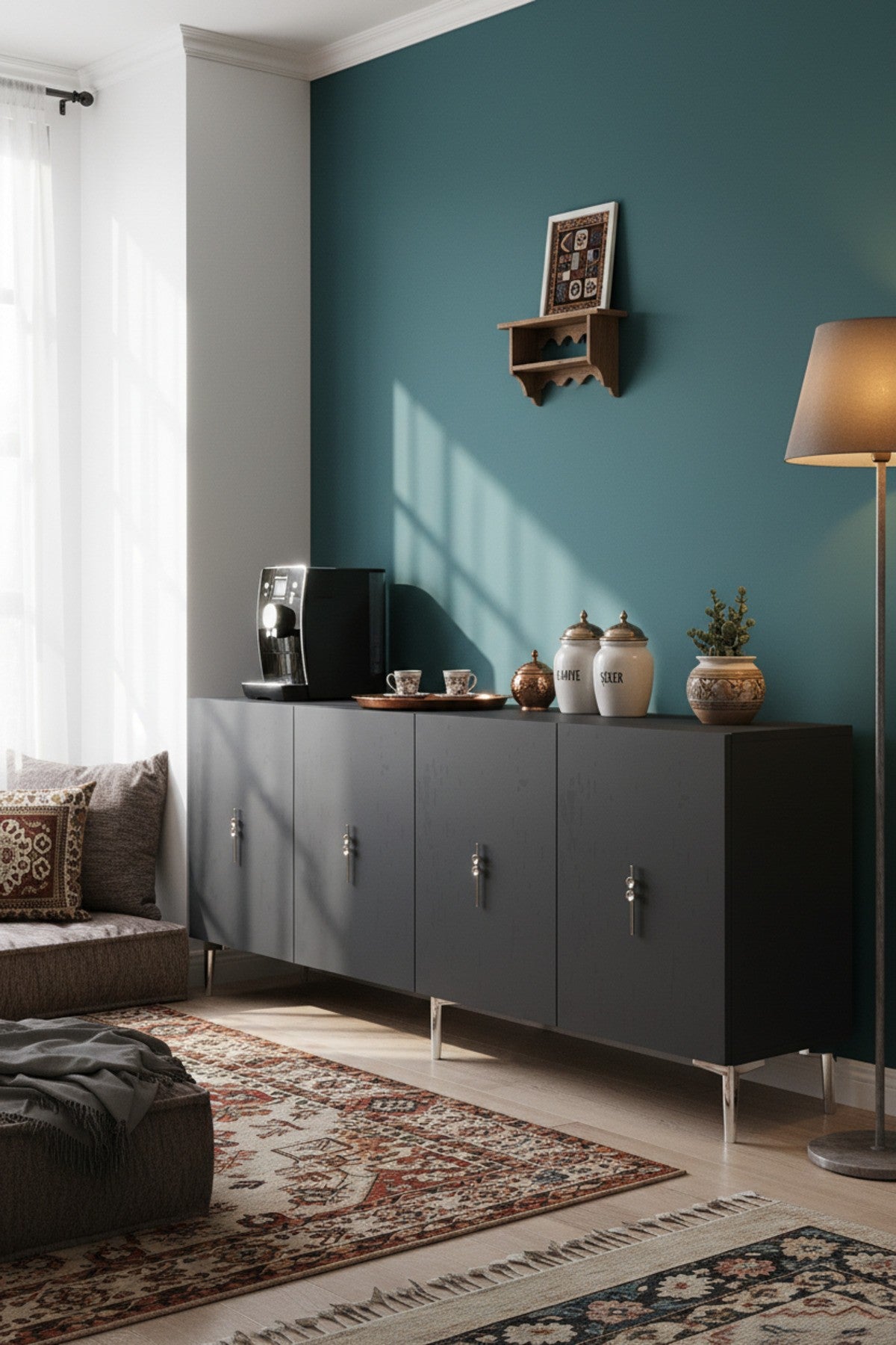 Κονσόλα Μπουφές 180x75x32 εκ Ανθρακί / Ασημί 555CHM1732