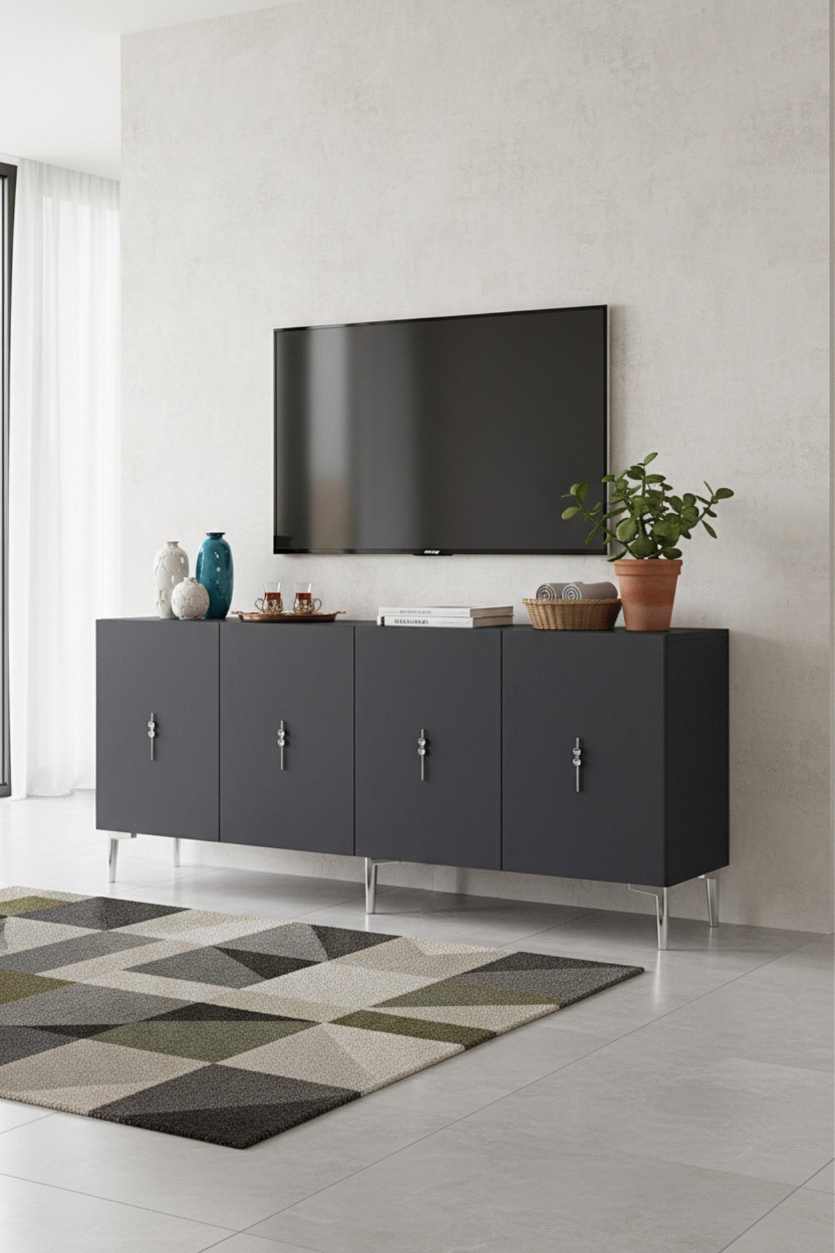Κονσόλα Μπουφές 180x75x32 εκ Ανθρακί / Ασημί 555CHM1732