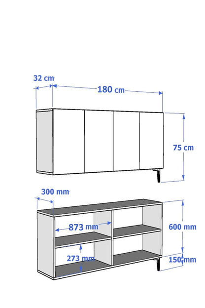 Κονσόλα Μπουφές 180x75x32 εκ Λευκό / Ασημί 555CHM1734
