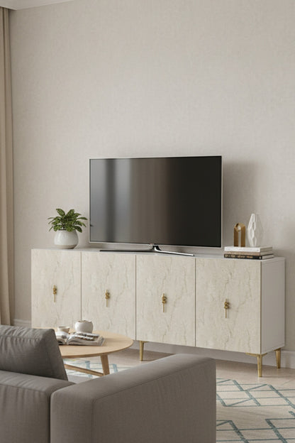 Κονσόλα Μπουφές 180x75x32 εκ Λευκό / Τραβερτίνο / Χρυσό 555CHM1735
