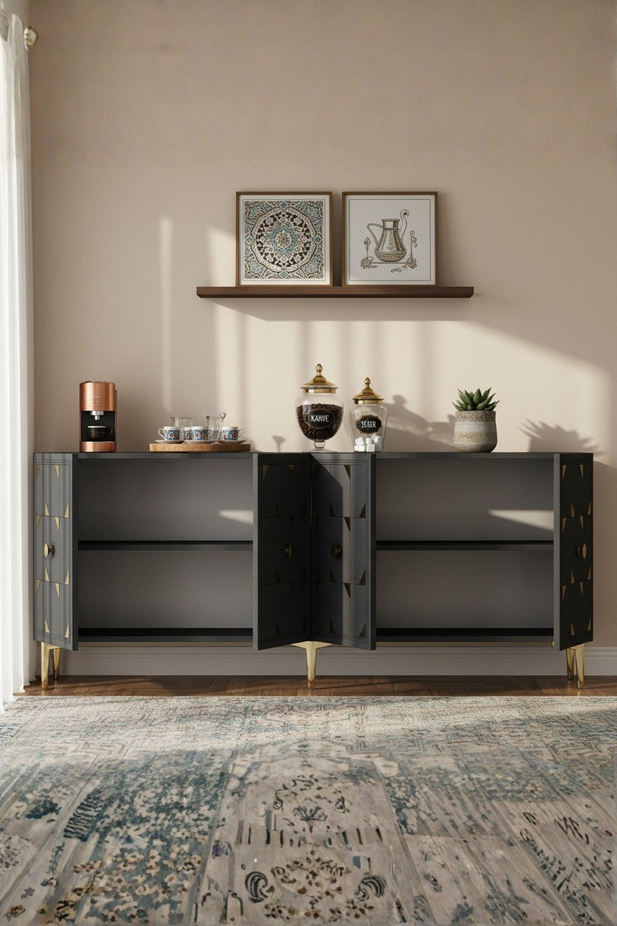 Κονσόλα Μπουφές 150x75x32 εκ Ανθρακί / Χρυσό 555CHM1737