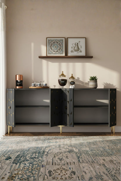 Κονσόλα Μπουφές 150x75x32 εκ Ανθρακί / Χρυσό 555CHM1737