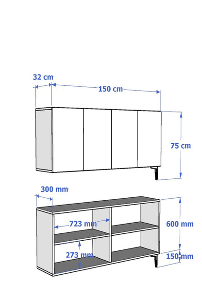 Κονσόλα Μπουφές 150x75x32 εκ Λευκό / Τραβερτίνο / Ασημί 555CHM1741
