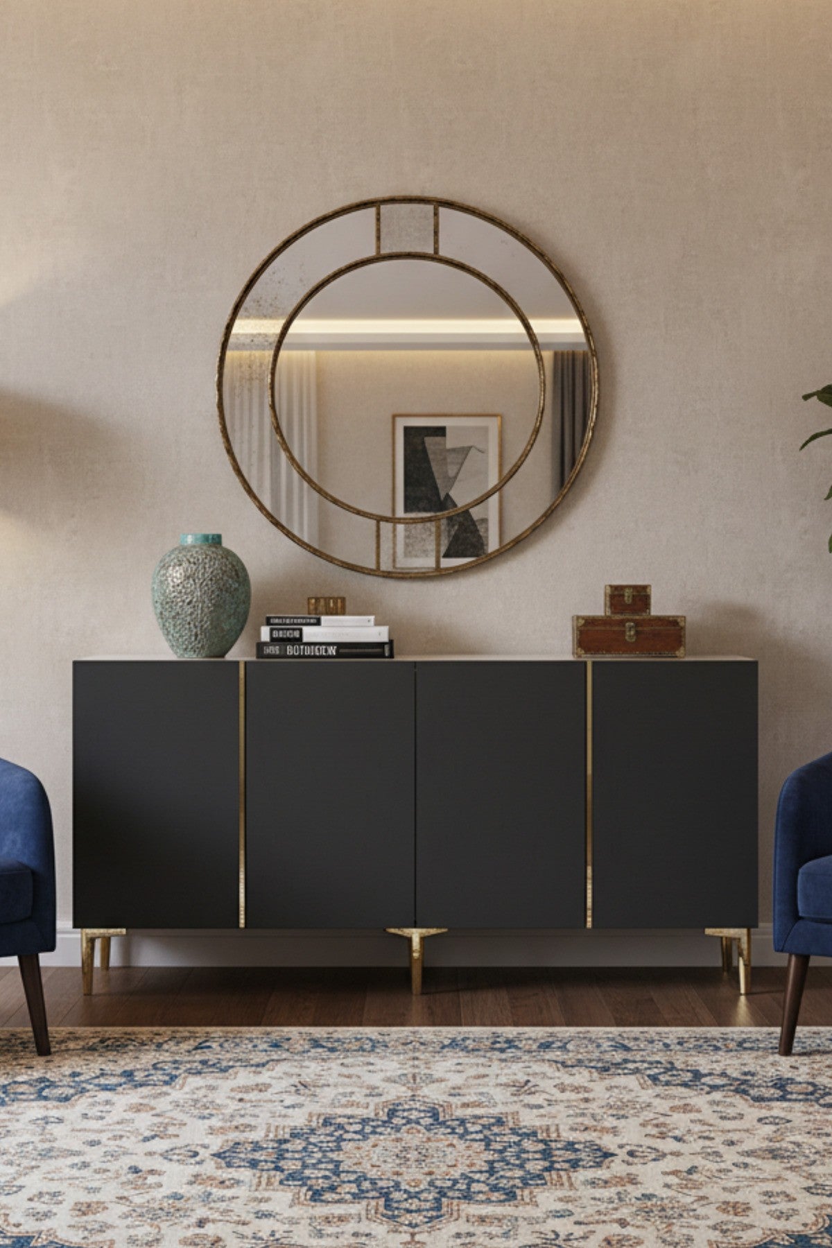 Κονσόλα Μπουφές 150x75x32 εκ Ανθρακί / Χρυσό 555CHM1742