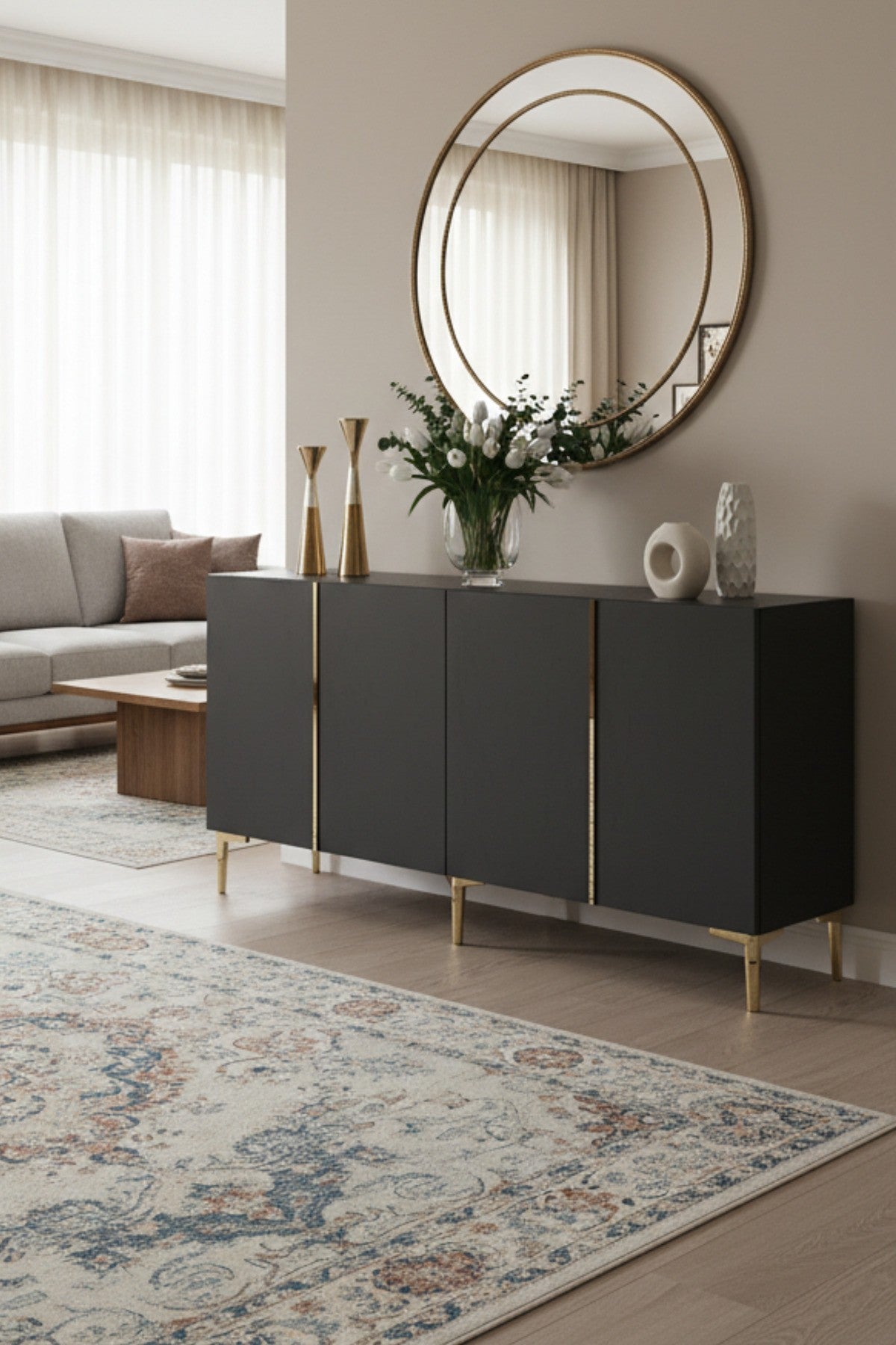 Κονσόλα Μπουφές 150x75x32 εκ Ανθρακί / Χρυσό 555CHM1742