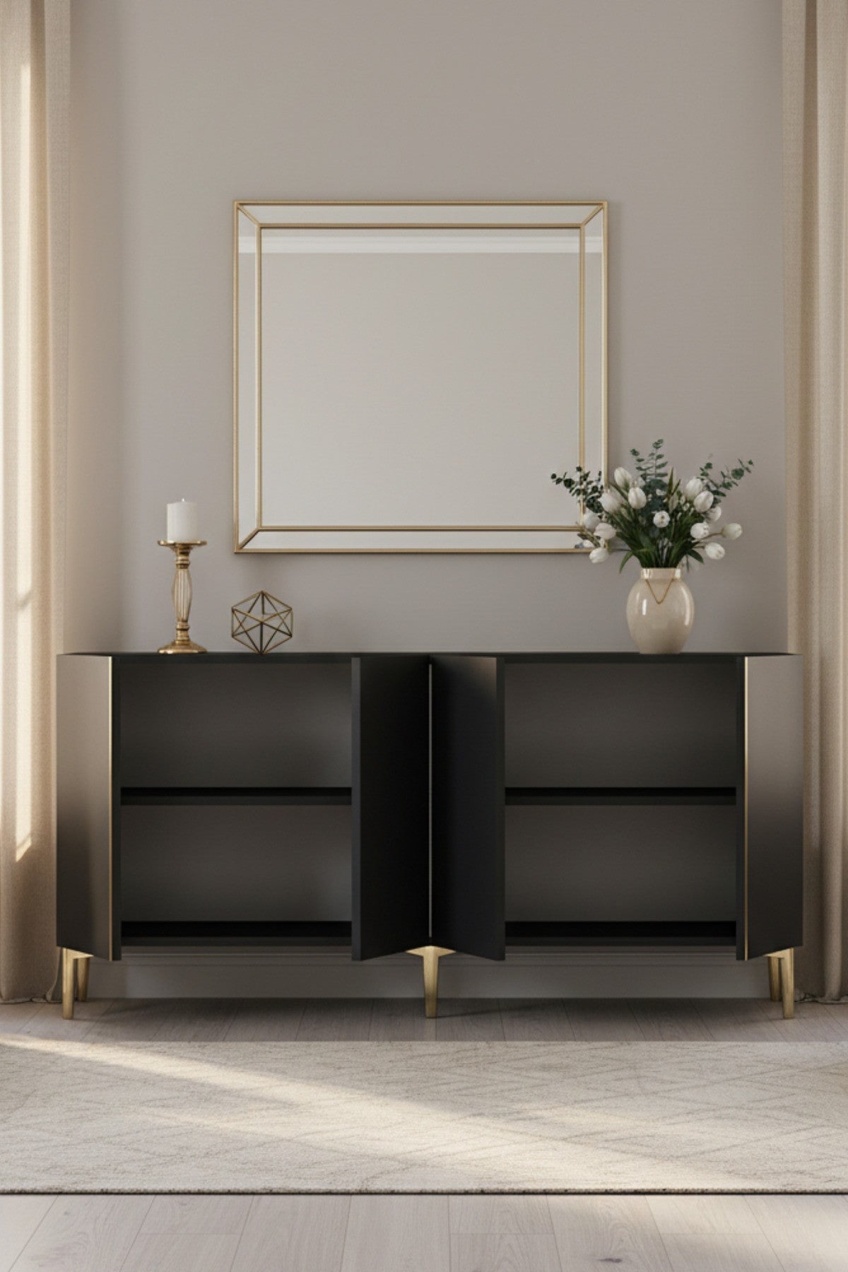 Κονσόλα Μπουφές 150x75x32 εκ Ανθρακί / Χρυσό 555CHM1742