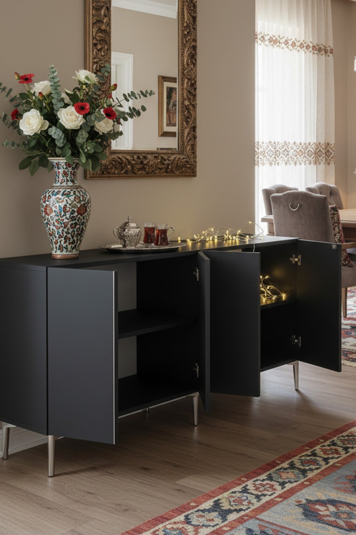 Κονσόλα Μπουφές 150x75x32 εκ Ανθρακί / Ασημί 555CHM1743