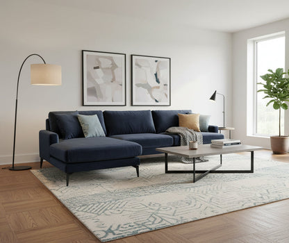 Μεγάλος Γωνιακός Καναπές Μπλε Σκούρο Βελούδο Ύφασμα που καθαρίζεται στεγνά 560ARE1114