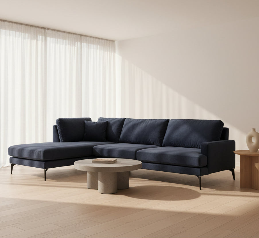 Μεγάλος Γωνιακός Καναπές Μπλε Σκούρο