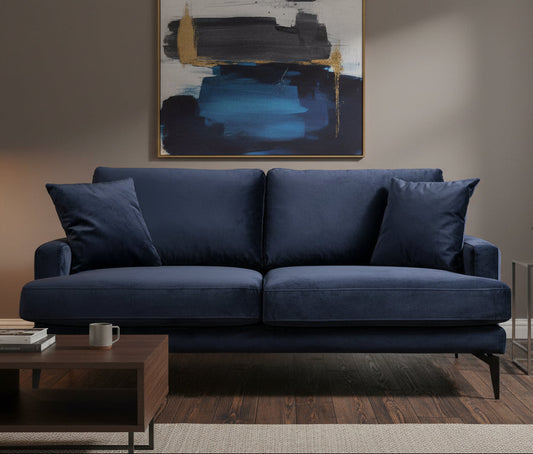 Διθέσιος Καναπές Μπλε Navy με Μαξιλάρια Στεγνοκαθαριζόμενο Ύφασμα 560ARE1505