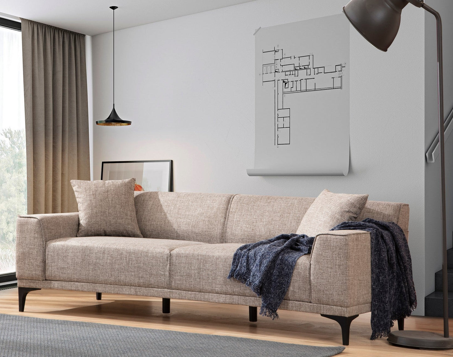 Καναπές Τριθέσιος Υφασμάτινος