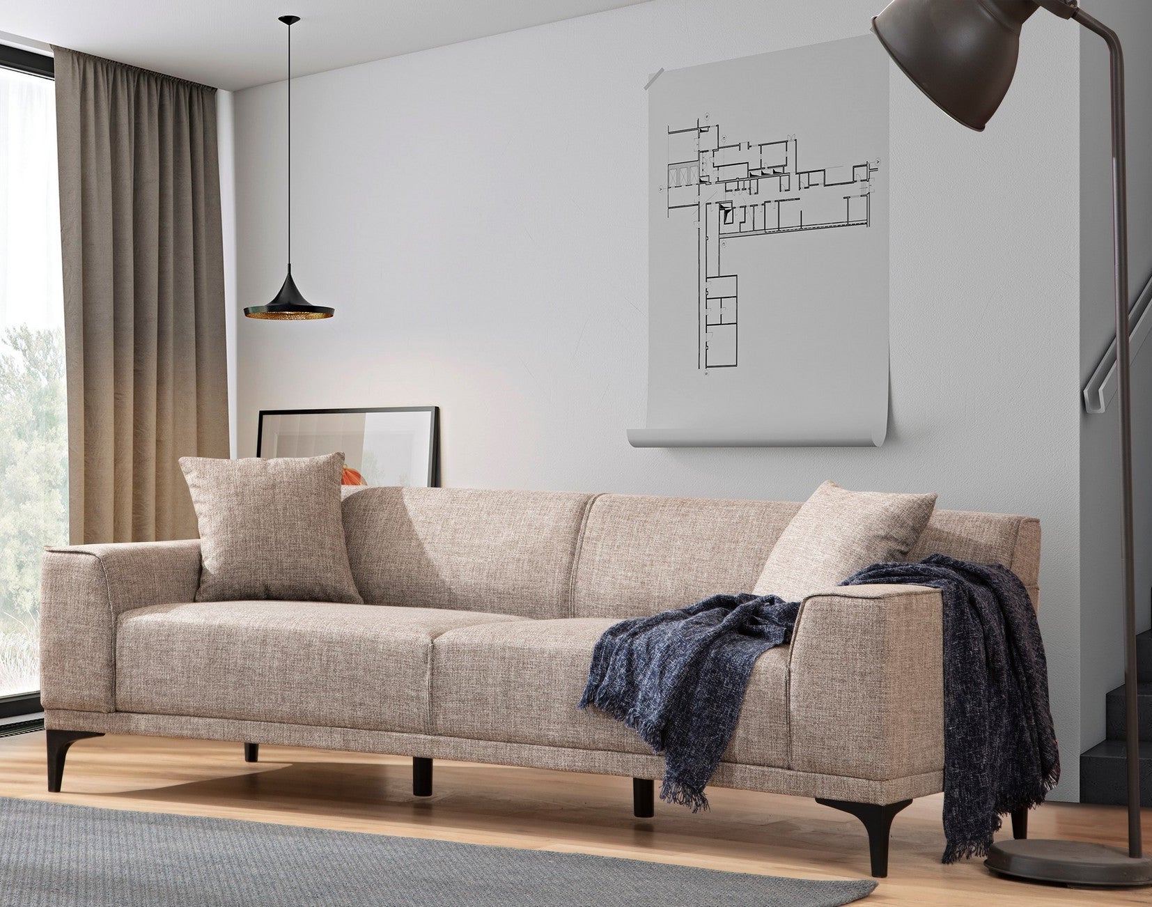 Καναπές Τριθέσιος Υφασμάτινος