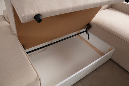Εκρού Γωνιακός Καναπές Κρεβάτι Πολυλειτουργικός με Μηχανισμό Ολίσθησης 560ARE2219