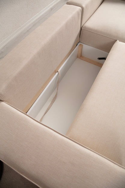 Εκρού Γωνιακός Καναπές Κρεβάτι Πολυλειτουργικός με Μηχανισμό Ολίσθησης 560ARE2219