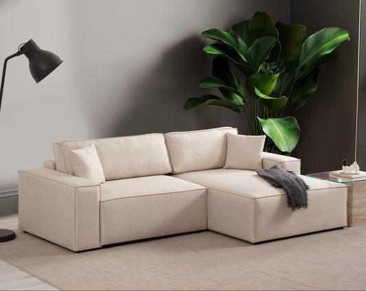 Εκρού Γωνιακός Καναπές